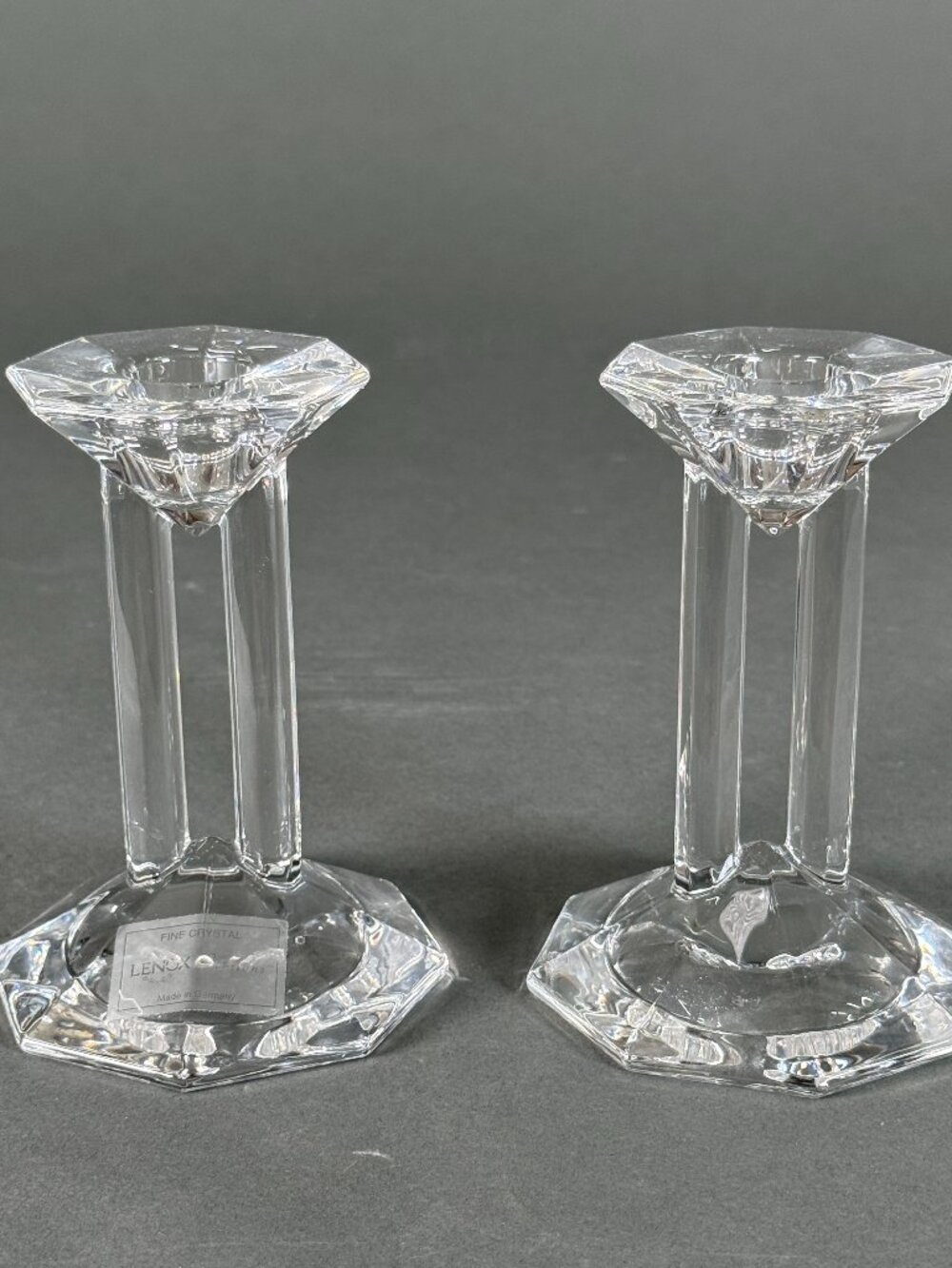 Lenox Ovations Monument Crystal Candlestick Holders 5.5” 6” Taper Pair Germany
